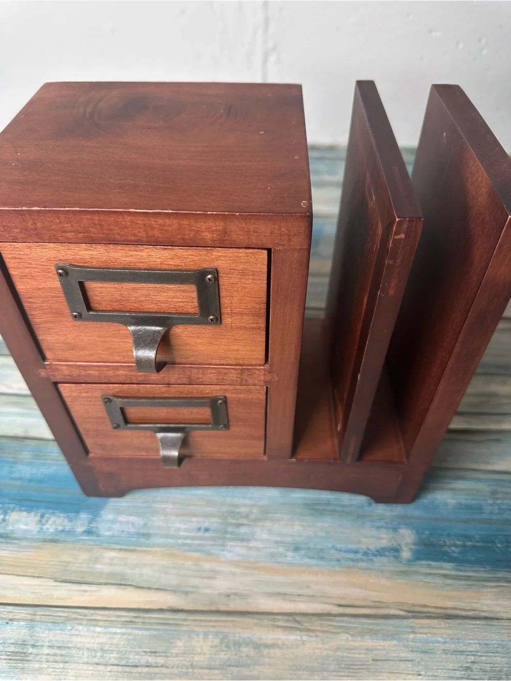 Pottery Barn Wooden Desktop Organizer with Two Drawers - Brown